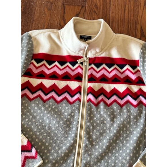 Talbots Jacket Womens Petite Large Polka Dot Chevron Fleece Zip Up Soft Sweater - Picture 3 of 10